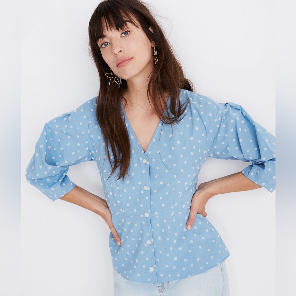 Madewell Florentine button down cotton polka pot top size 8